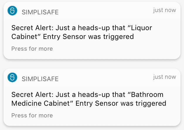 SimpliSafe Secret Alerts
